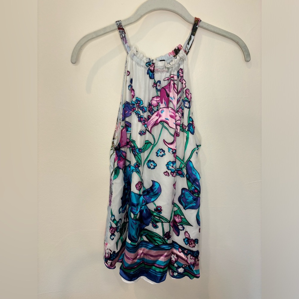 Hale Bob Women’s Silk Floral Top in Light Blue with Floral Pattern, Size S